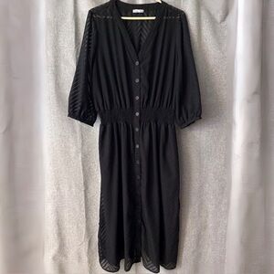 Dex Black Midi Dress w Herringbone Pattern